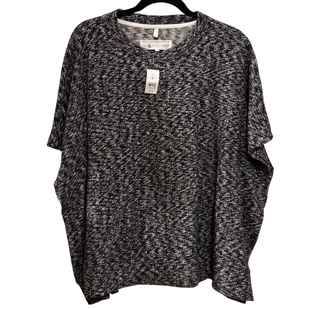 Lou & Grey LOFT Women's XS/S NWT Black White Marled Poncho Sweater Top